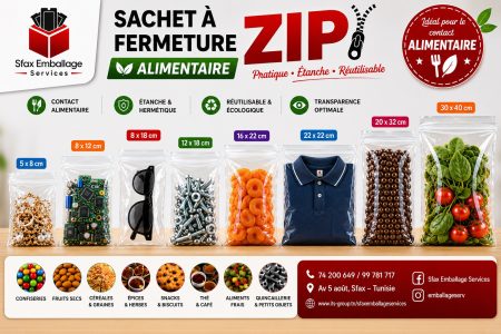 Sachet alimentaire transparent fermeture Zip