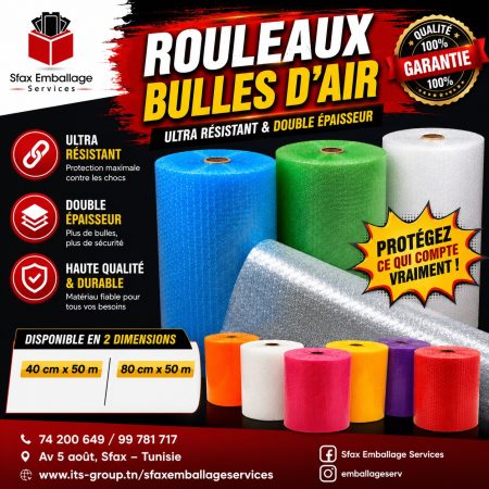 Rouleau Bulle d’air couleur, Double épaisseur, très résistant